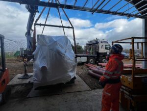 Unloading and installing x2 13tonne chiller/heat pumps with our fassi 660xp