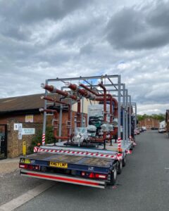 Two pipe modules collected and delivered by our 660xp hiab and drawbar trailer