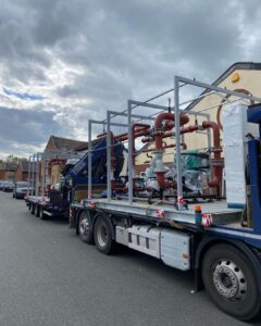 Two pipe modules collected and delivered by our 660xp hiab and drawbar trailer
