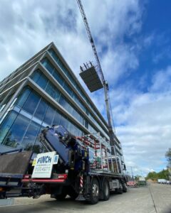 Two pipe modules collected and delivered by our 660xp hiab and drawbar trailer