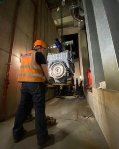 Generator install, split, lowered 7 meters then rebuilt