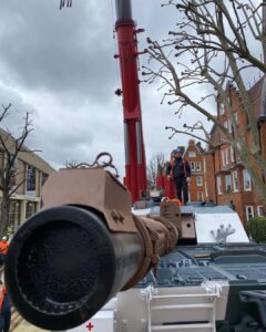 A 55tonne challenger tank being craned into position