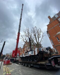 A 55tonne challenger tank being craned into position